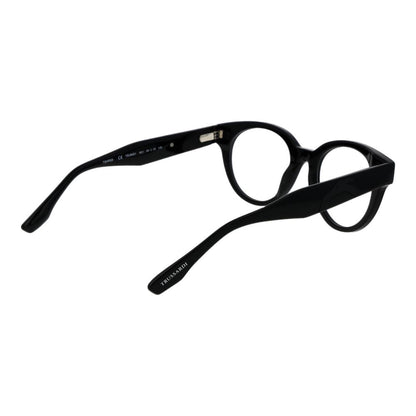 Eyeglasses Frames by Trussardi for unisex in acetate black features a refined silhouette, showcasing a refined black coloured frame and full-frame frame design for a sophisticated, premium look.