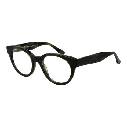 Eyeglasses Frames by Trussardi for unisex in acetate green showcases a reflective silhouette, artfully incorporating a sophisticated green coloured frame with a distinct full-frame frame design.