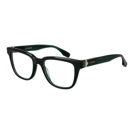 Eyeglasses Frames by Trussardi for men in acetate green showcases a reflective silhouette, artfully incorporating a sophisticated green coloured frame with a distinct full-frame frame design.