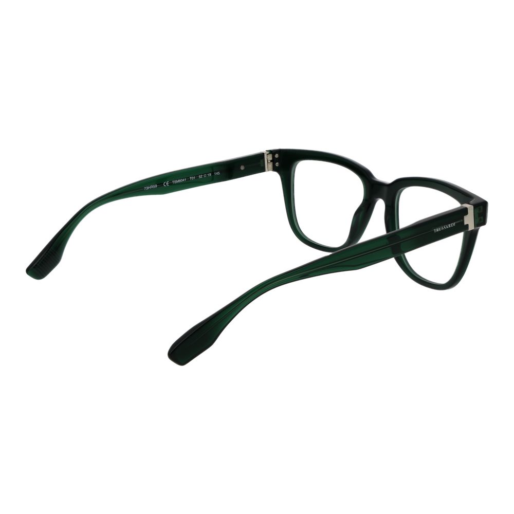 Eyeglasses Frames by Trussardi for men in acetate green features an refined silhouette, showcasing the refined green coloured frame and sophisticated full-frame frame design.