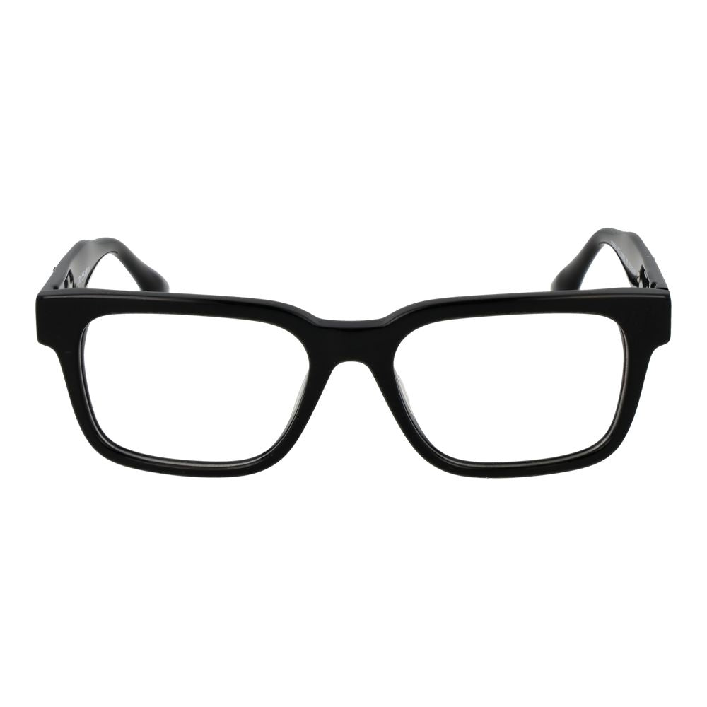Eyeglasses Frames by Trussardi for unisex in acetate black showcases a reflective silhouette, artfully incorporating a sophisticated black coloured frame with a distinct full-frame frame design.