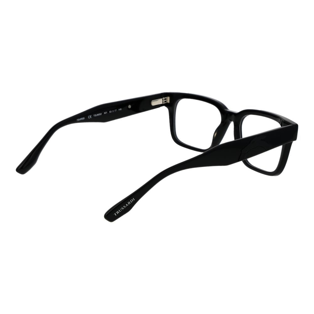 Eyeglasses Frames by Trussardi for unisex in acetate black features an refined silhouette, showcasing a sophisticated black coloured frame and refined full-frame frame design for a refined look.
