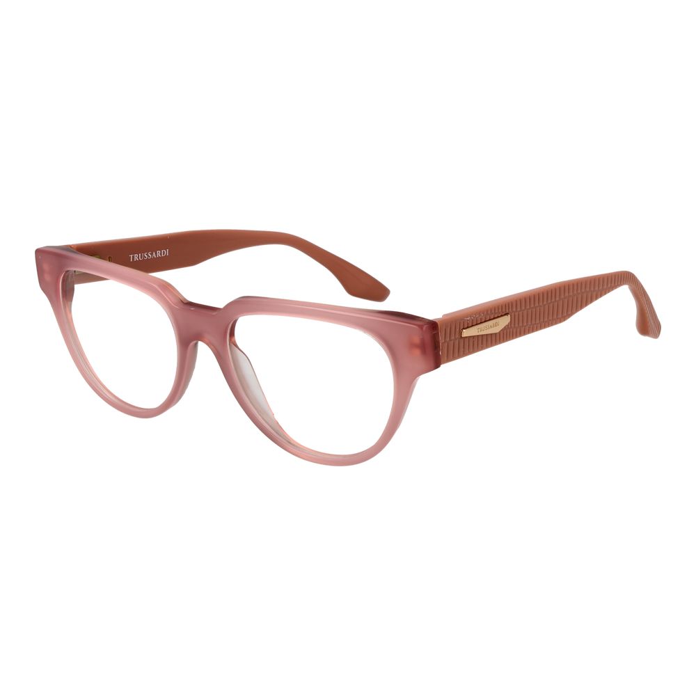 Eyeglasses Frames by Trussardi for women in acetate pink showcases a refined full-frame frame design with a refined rose coloured frame finish for a refined and sophisticated look.