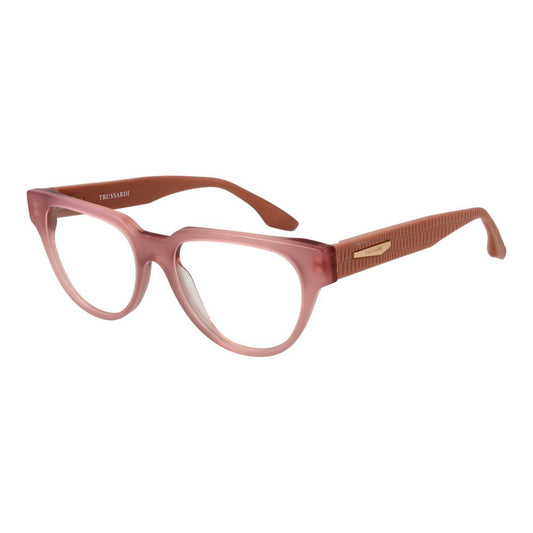 Eyeglasses Frames by Trussardi for women in acetate pink showcases a refined full-frame frame design with a refined rose coloured frame finish for a refined and sophisticated look.