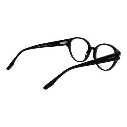 Eyeglasses Frames by Trussardi for women in acetate black showcases a reflective silhouette, artfully incorporating a sophisticated black coloured frame with a distinct full-frame frame design.