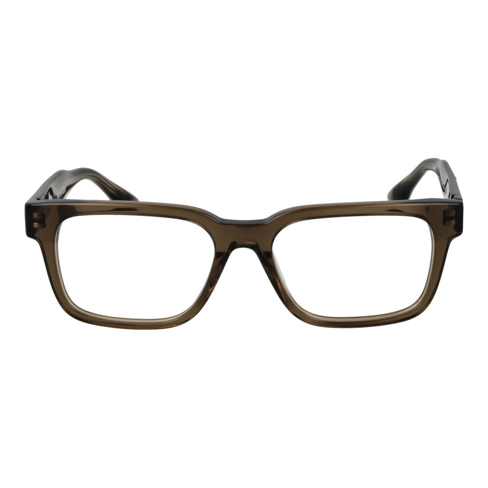 Eyeglasses Frames by Trussardi for unisex in acetate brown showcases a reflective silhouette, artfully incorporating a sophisticated brown coloured frame with a distinct full-frame frame design.