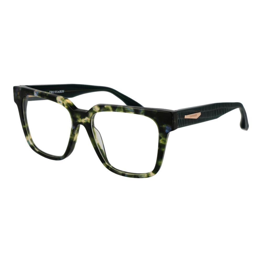 Eyeglasses Frames by Trussardi for women in acetate green showcases a reflective silhouette, artfully incorporating a sophisticated green coloured frame with a distinct full-frame frame design.