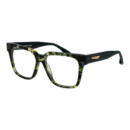 Eyeglasses Frames by Trussardi for women in acetate green showcases a reflective silhouette, artfully incorporating a sophisticated green coloured frame with a distinct full-frame frame design.