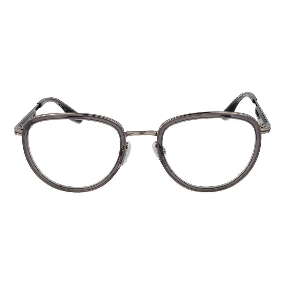 Eyeglasses Frames by Trussardi for men in metal and gray showcases a refined silhouette, detailed with a gray coloured frame finish and a sophisticated full-frame frame design.