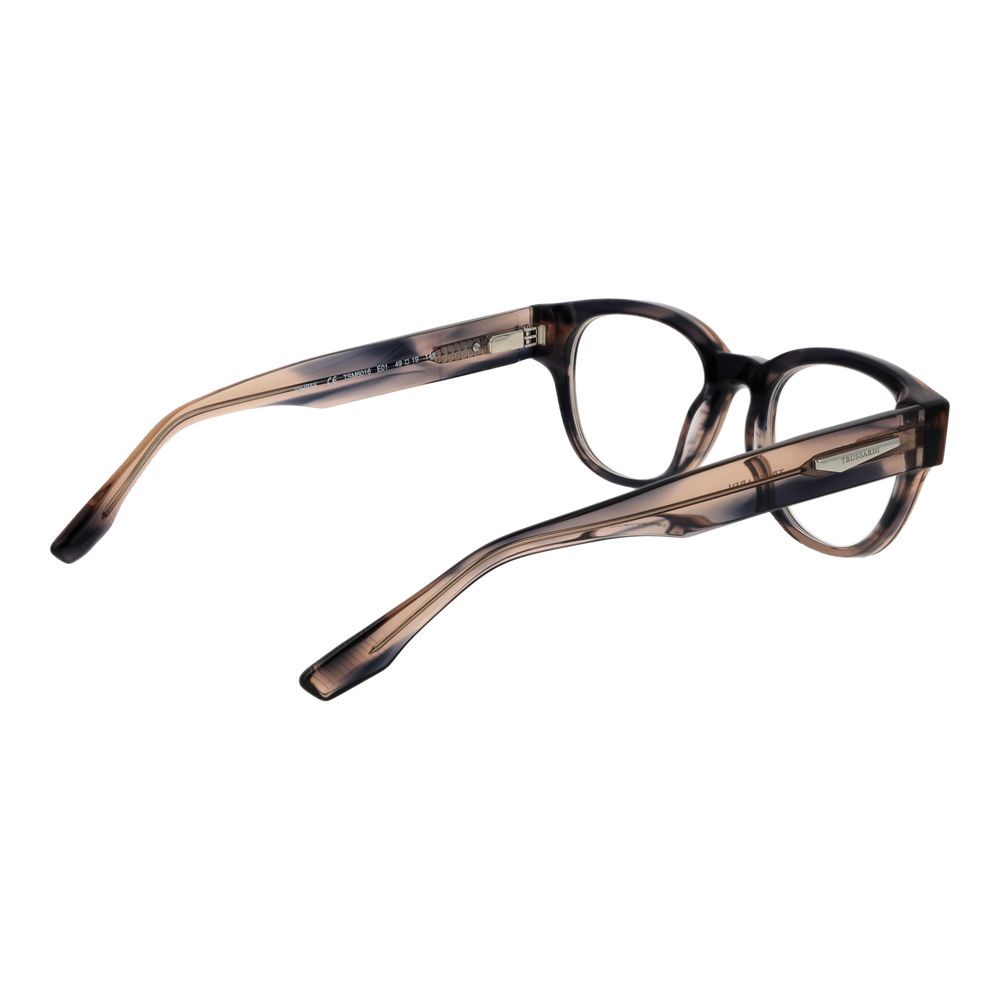 Eyeglasses Frames by Trussardi for men in acetate gray showcases a reflective silhouette, artfully incorporating a sophisticated gray coloured frame with a distinct full-frame frame design.
