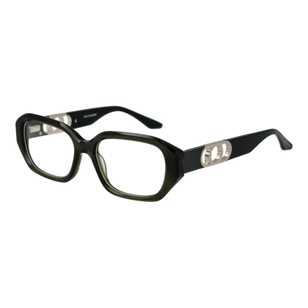 Eyeglasses Frames by Trussardi for women in acetate green features an refined silhouette, showcasing a sophisticated green coloured frame and refined full-frame frame design for a refined look.