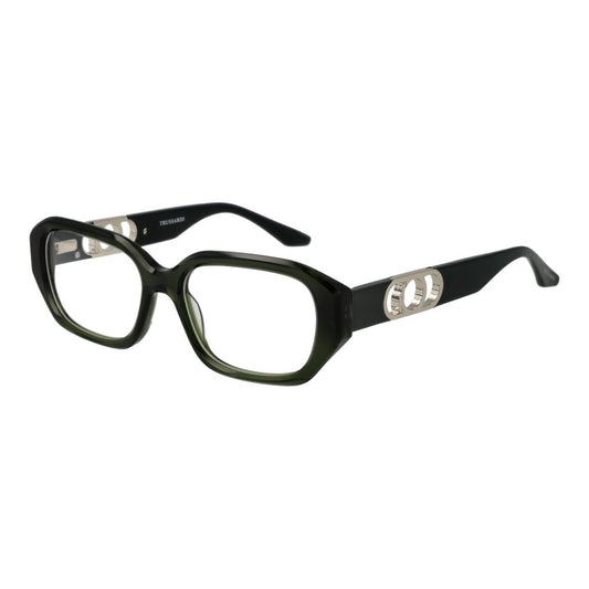 Eyeglasses Frames by Trussardi for women in acetate green features an refined silhouette, showcasing a sophisticated green coloured frame and refined full-frame frame design for a refined look.