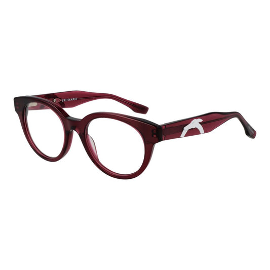 Eyeglasses Frames by Trussardi for unisex in acetate purple showcases a reflective silhouette, artfully incorporating a sophisticated purple coloured frame with a distinct full-frame frame design.