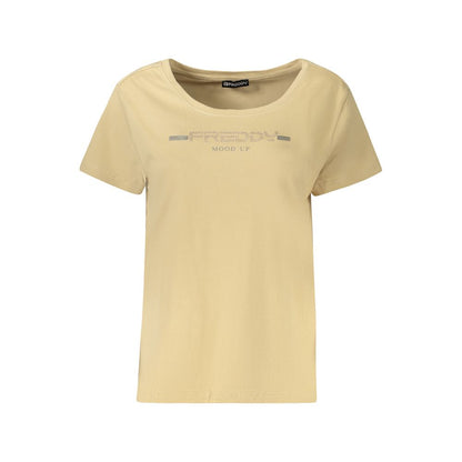 T-Shirt by Freddy for women in cotton & rhinestone beige & print features a plush silhouette, showcasing a sophisticated wide-neck neckline and for a truly plush finish.