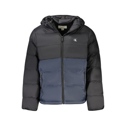 Hooded Windbreaker Jacket by Calvin Klein for men in polyamide black, blue & print features an stylish silhouette, showcasing a sophisticated hooded neckline and performance-driven pockets, hooded & windproof for a premium, stylish look.