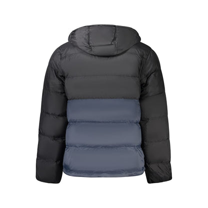 Hooded Windbreaker Jacket by Calvin Klein for men in polyamide black, blue & print showcases a modern silhouette, integrating pockets, hooded & windproof and a modern for a sophisticated finish.