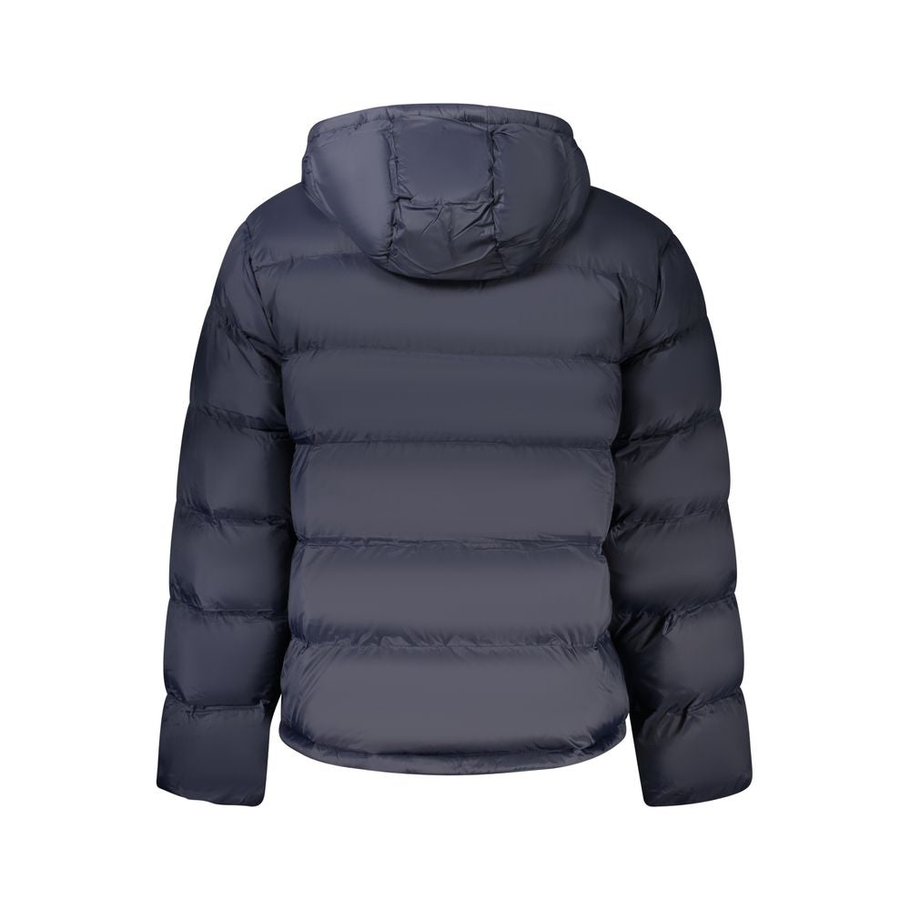 Hooded Overcoat by Calvin Klein for men in polyamide blue & print showcases a enveloping silhouette, detailed with distinctive pockets, hooded & windproof and a enveloping .