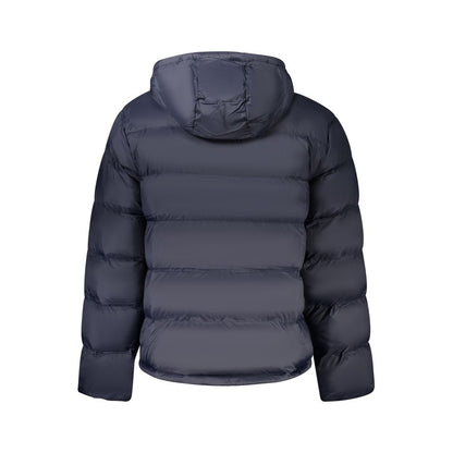 Hooded Overcoat by Calvin Klein for men in polyamide blue & print showcases a enveloping silhouette, detailed with distinctive pockets, hooded & windproof and a enveloping .