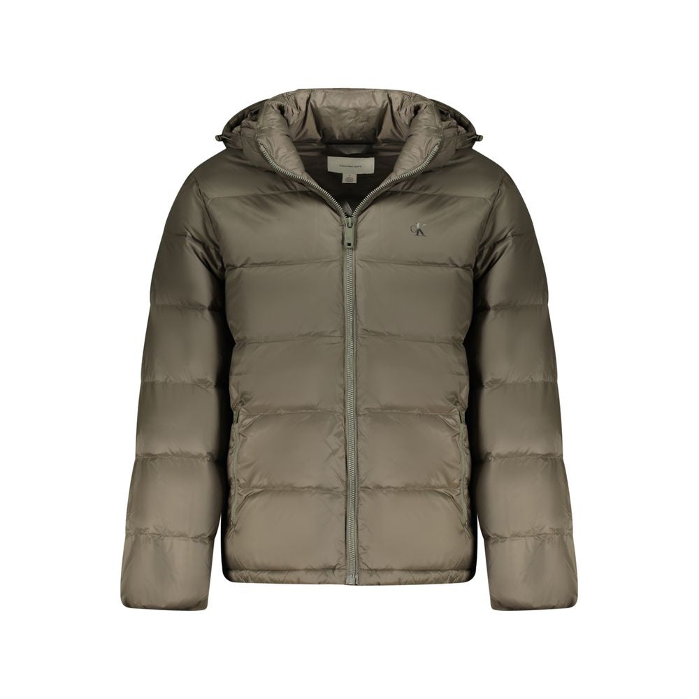 Hooded Overcoat by Calvin Klein for men in nylon brown & print features a cosy chic silhouette, artfully detailed with a sophisticated hooded neckline and premium pockets, hooded & windproof for a cosy chic finish.