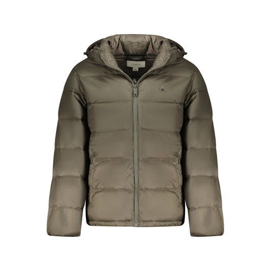 Hooded Overcoat by Calvin Klein for men in nylon brown & print features a cosy chic silhouette, artfully detailed with a sophisticated hooded neckline and premium pockets, hooded & windproof for a cosy chic finish.