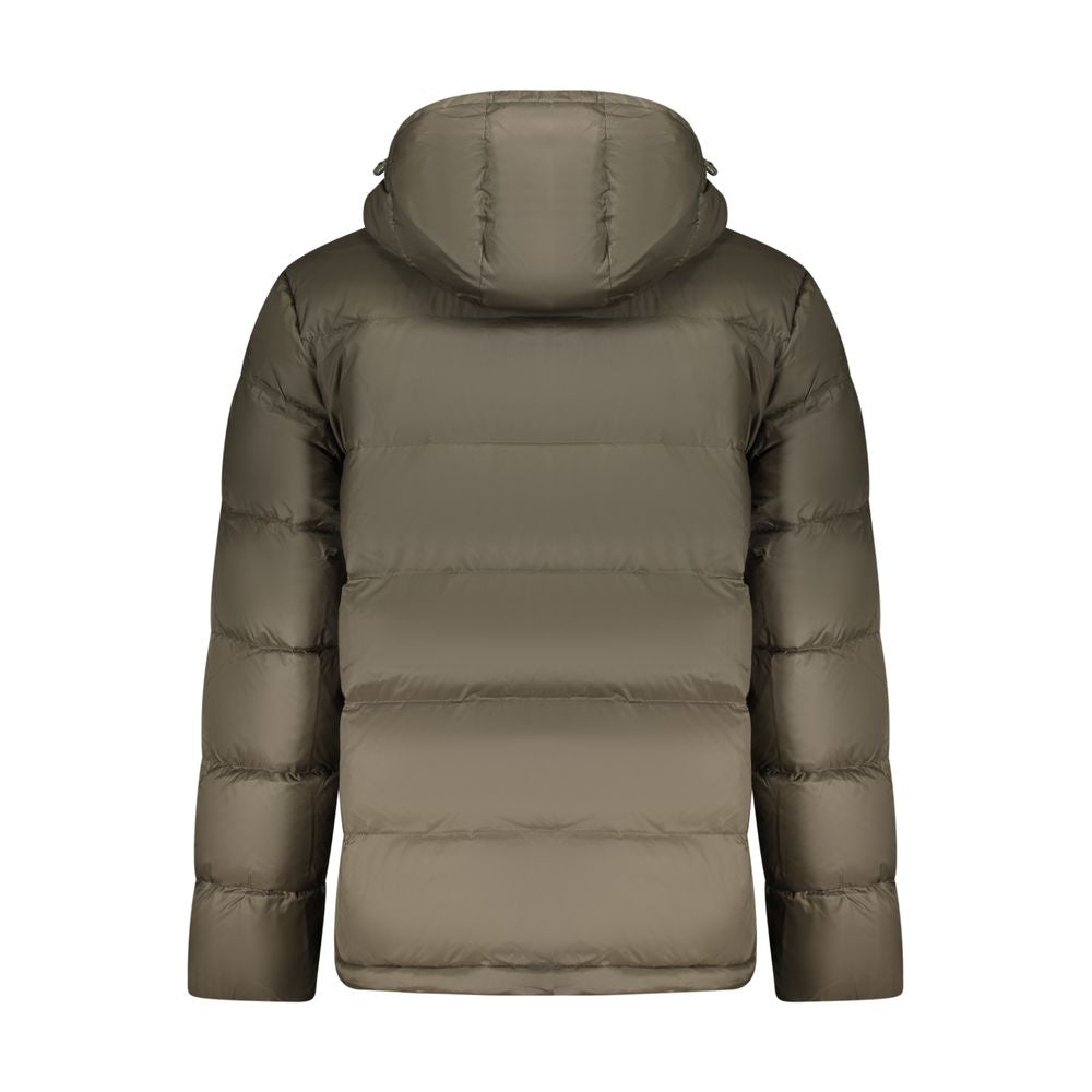 Hooded Overcoat by Calvin Klein for men in nylon brown & print presents a luxurious silhouette, showcasing a luxurious hooded neckline and sophisticated pockets, hooded & windproof for a premium, luxurious look.