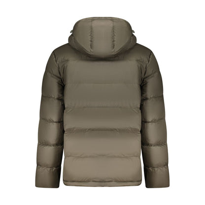 Hooded Overcoat by Calvin Klein for men in nylon brown & print presents a luxurious silhouette, showcasing a luxurious hooded neckline and sophisticated pockets, hooded & windproof for a premium, luxurious look.
