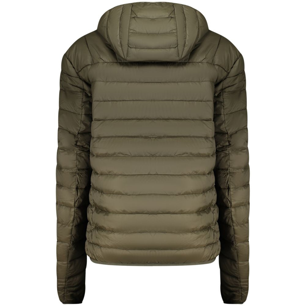 Hooded Windbreaker Jacket by Cavalli Class for men in polyester green features an perennial silhouette with a refined hooded neckline and perennial pockets, hooded & windproof for a sophisticated weather-resistant look.