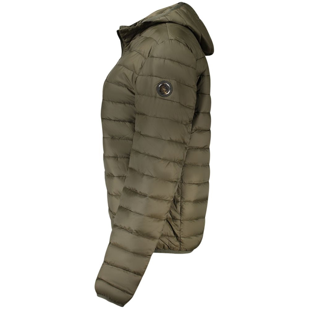 Hooded Windbreaker Jacket by Cavalli Class for men in polyester green features an stylish silhouette, showcasing a sophisticated hooded neckline and performance-driven pockets, hooded & windproof for a premium, stylish look.