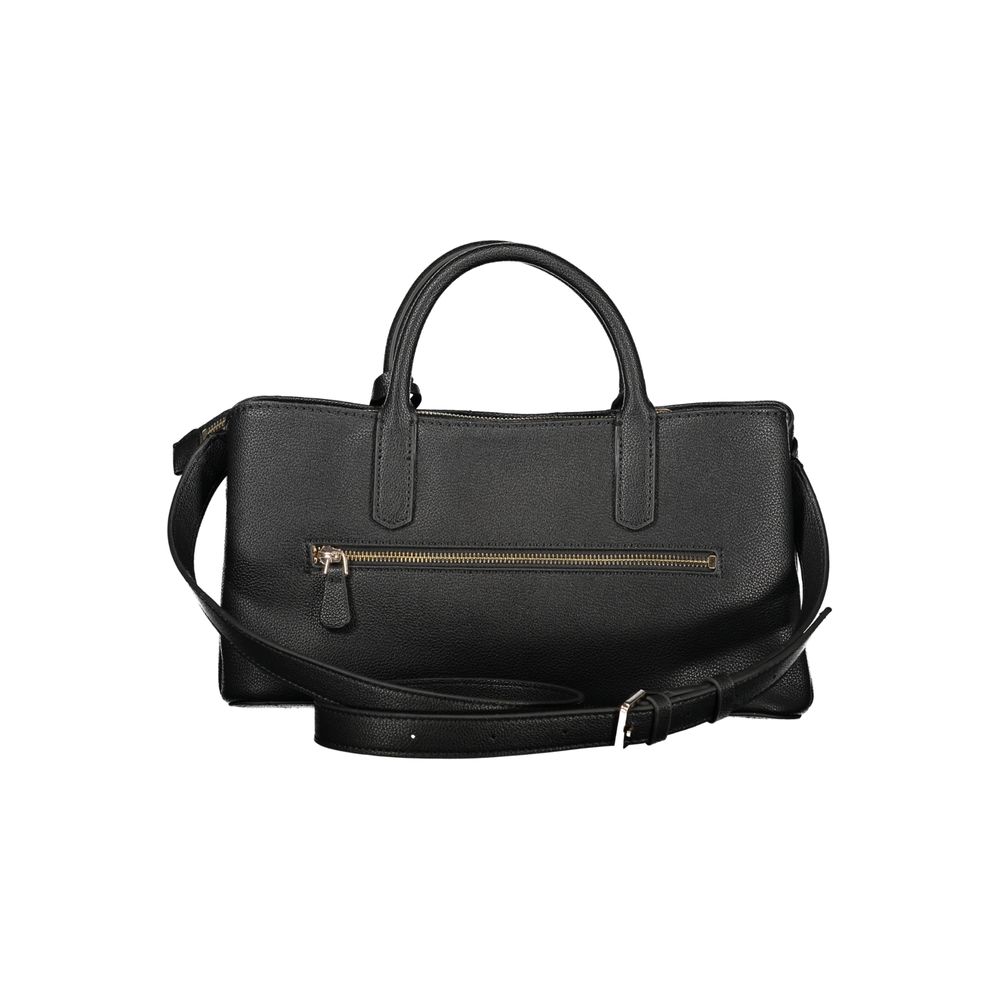 This Handbag by Guess Jeans for women in polyethylene and black presents a sculptural silhouette featuring a secure snap & zipper, ample built-in-compartments, external-pockets, internal-pockets & cardholder, and versatile shoulder-strap, handle & adjustable-strap for a sculptural finish.