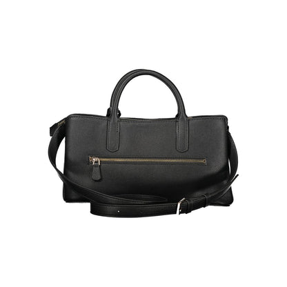This Handbag by Guess Jeans for women in polyethylene and black presents a sculptural silhouette featuring a secure snap & zipper, ample built-in-compartments, external-pockets, internal-pockets & cardholder, and versatile shoulder-strap, handle & adjustable-strap for a sculptural finish.