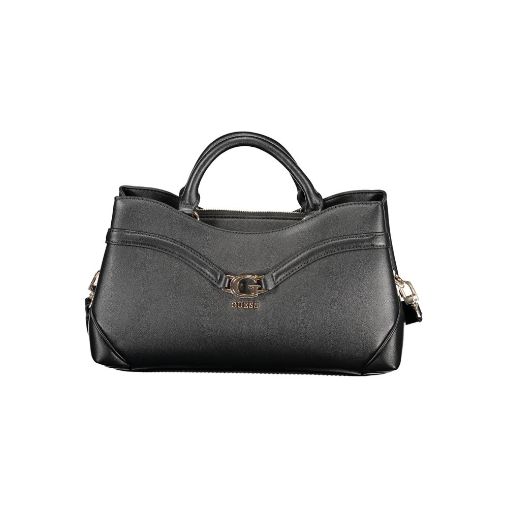 Handbag by Guess Jeans for women in polyethylene black features a signature silhouette, showcasing a secure snap & zipper and signature built-in-compartments, document-holder, external-pockets & internal-pockets with versatile shoulder-strap, adjustable-strap & handle for a sophisticated look.
