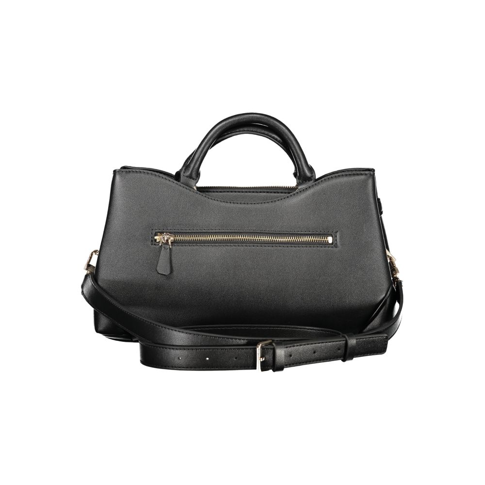 Handbag by Guess Jeans for women in polyethylene black features an refined silhouette, showcasing a secure snap & zipper, ample built-in-compartments, document-holder, external-pockets & internal-pockets, and versatile shoulder-strap, adjustable-strap & handle for a sophisticated refined aesthetic.