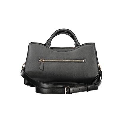 Handbag by Guess Jeans for women in polyethylene black features an refined silhouette, showcasing a secure snap & zipper, ample built-in-compartments, document-holder, external-pockets & internal-pockets, and versatile shoulder-strap, adjustable-strap & handle for a sophisticated refined aesthetic.