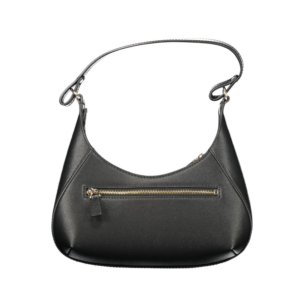 This Handbag by Guess Jeans for women in polyethylene and black presents a sculptural silhouette featuring a secure zipper, ample external-pockets & internal-pockets, and versatile handle for a sculptural finish.