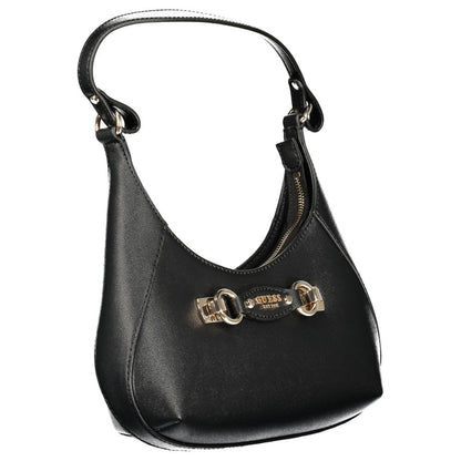 Handbag by Guess Jeans for women in polyethylene black features a ornamental silhouette, showcasing a secure zipper, ample external-pockets & internal-pockets, and ornamental handle for a sophisticated look.