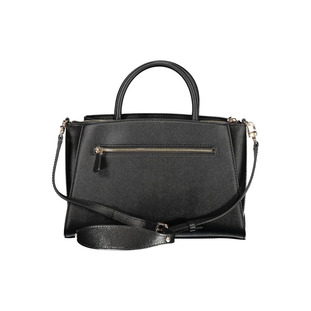 Handbag by Guess Jeans for women in polyethylene black features a signature silhouette, showcasing a secure snap & zipper and signature built-in-compartments, document-holder, external-pockets & internal-pockets with versatile shoulder-strap, handle & adjustable-strap for a sophisticated look.