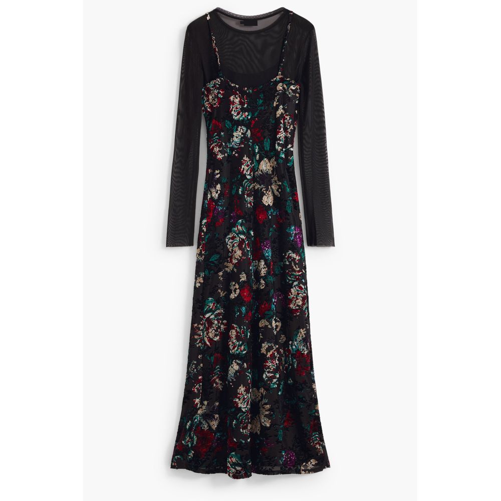 Dress by Desigual for women in polyester black & patterned showcases a striking silhouette, elegantly detailed with a , refined crew neckline, and a striking long for a striking finish.