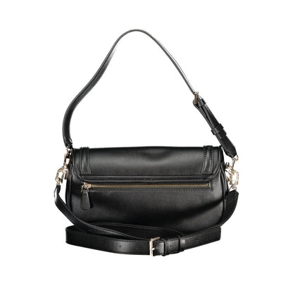 Handbag by Guess Jeans for women in polyethylene black & signature features a ornamental silhouette, showcasing a secure snap, ample built-in-compartments, external-pockets, internal-pockets & cardholder, and ornamental shoulder-strap, adjustable-strap & handle for a sophisticated look.