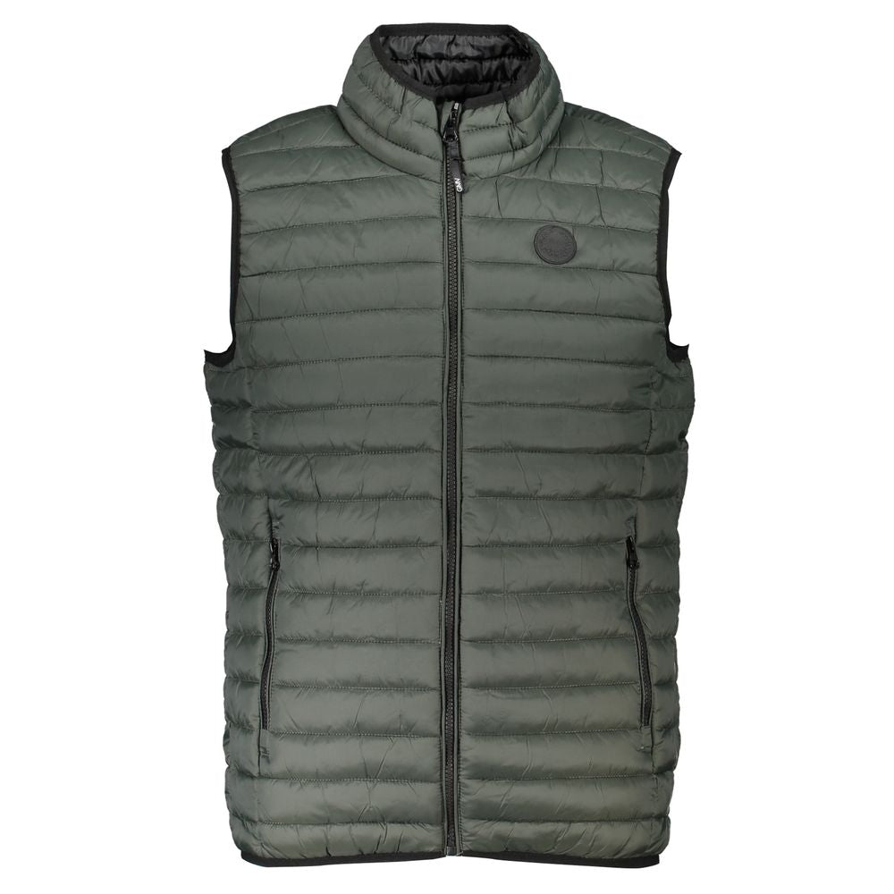 Vest by Gianmarco Venturi for men in polyamide green features an contemporary silhouette, showcasing refined pockets and a contemporary for a sophisticated layered look.