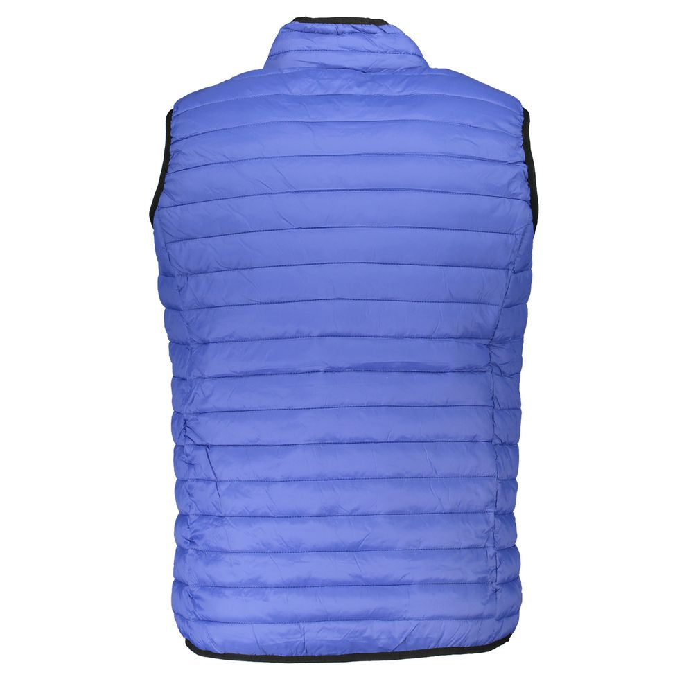 Vest by Gianmarco Venturi for men in polyamide blue showcases a dynamic silhouette, perfectly balancing pockets with a dynamic for a sophisticated, high-fashion look.