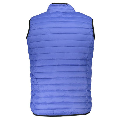 Vest by Gianmarco Venturi for men in polyamide blue showcases a dynamic silhouette, perfectly balancing pockets with a dynamic for a sophisticated, high-fashion look.