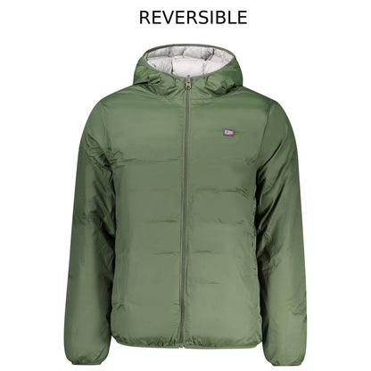 Hooded Overcoat by Norway 1963 for men in polyester green features an voluminous silhouette, showcasing distinct pockets & hooded and a voluminous hooded neckline for a truly voluminous aesthetic.