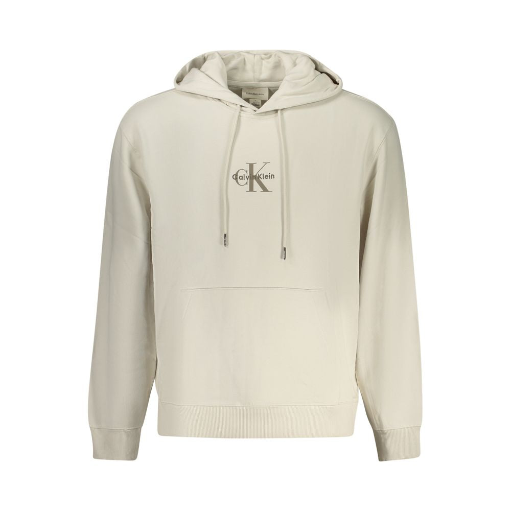 Hooded Sweatshirt Hoodie by Calvin Klein for men in stretch cotton beige features an luminous silhouette, showcasing a sophisticated hooded neckline and for a truly luminous look.