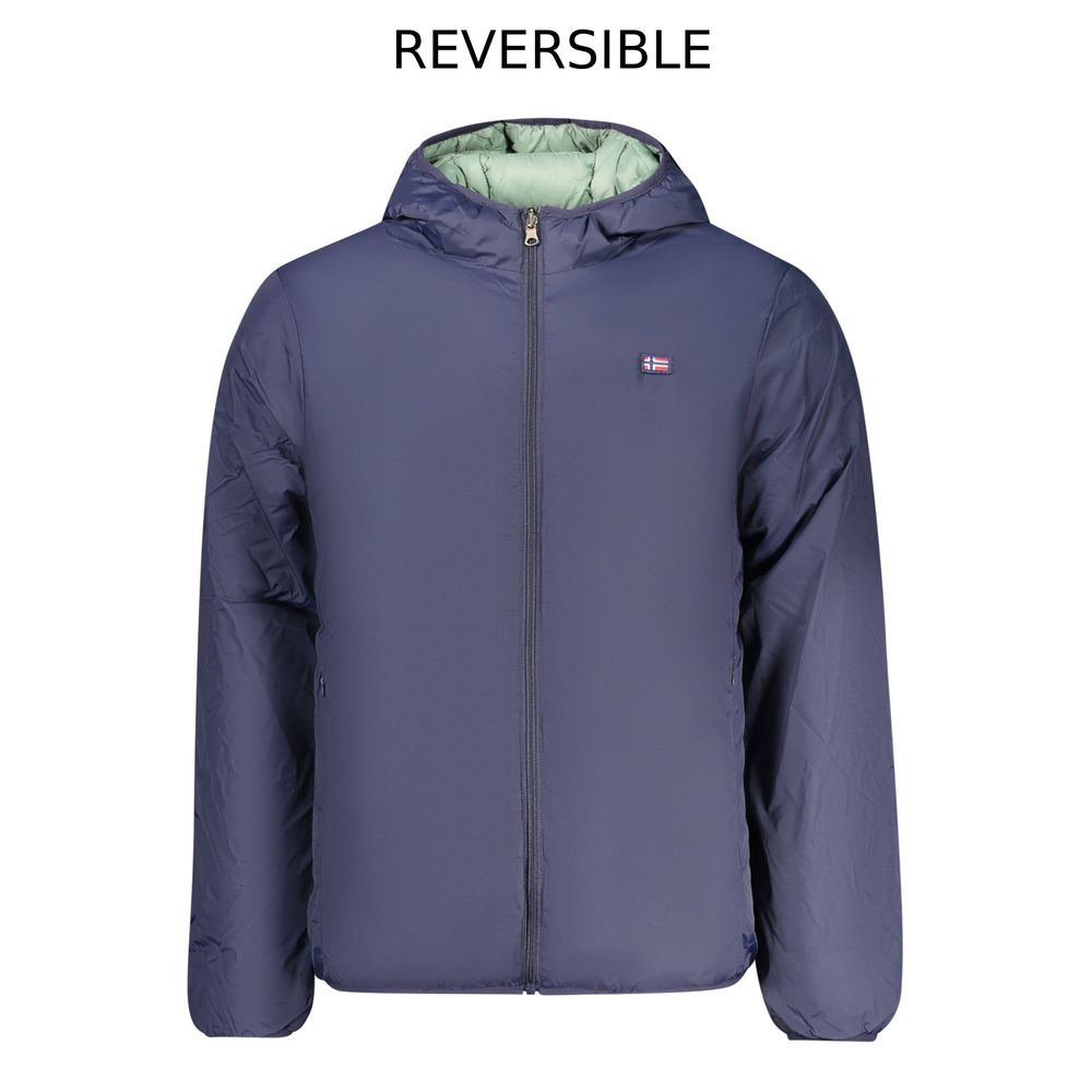 Hooded Windbreaker Jacket by Norway 1963 for men in polyester blue features an enduring silhouette, showcasing technical pockets, hooded & windproof and a sophisticated hooded neckline for a truly enduring aesthetic.