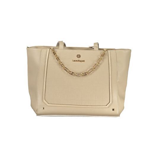Handbag by Laura Biagiotti for women in pvc viscose modal & nickel beige & signature features a signature silhouette, showcasing a secure zipper and signature internal-pockets with versatile handle for a sophisticated look.