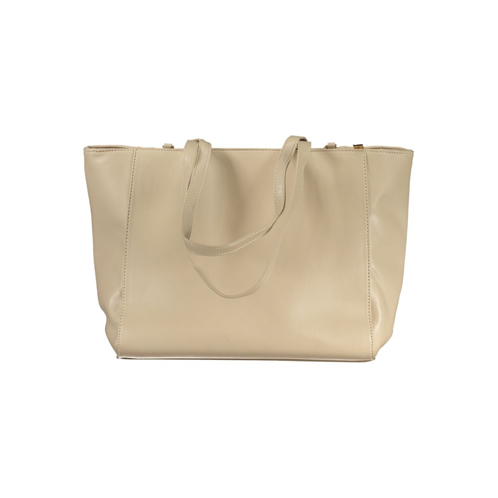 Handbag by Laura Biagiotti for women in pvc viscose modal & nickel beige & signature features a ornamental silhouette, showcasing a secure zipper, ample internal-pockets, and ornamental handle for a sophisticated look.