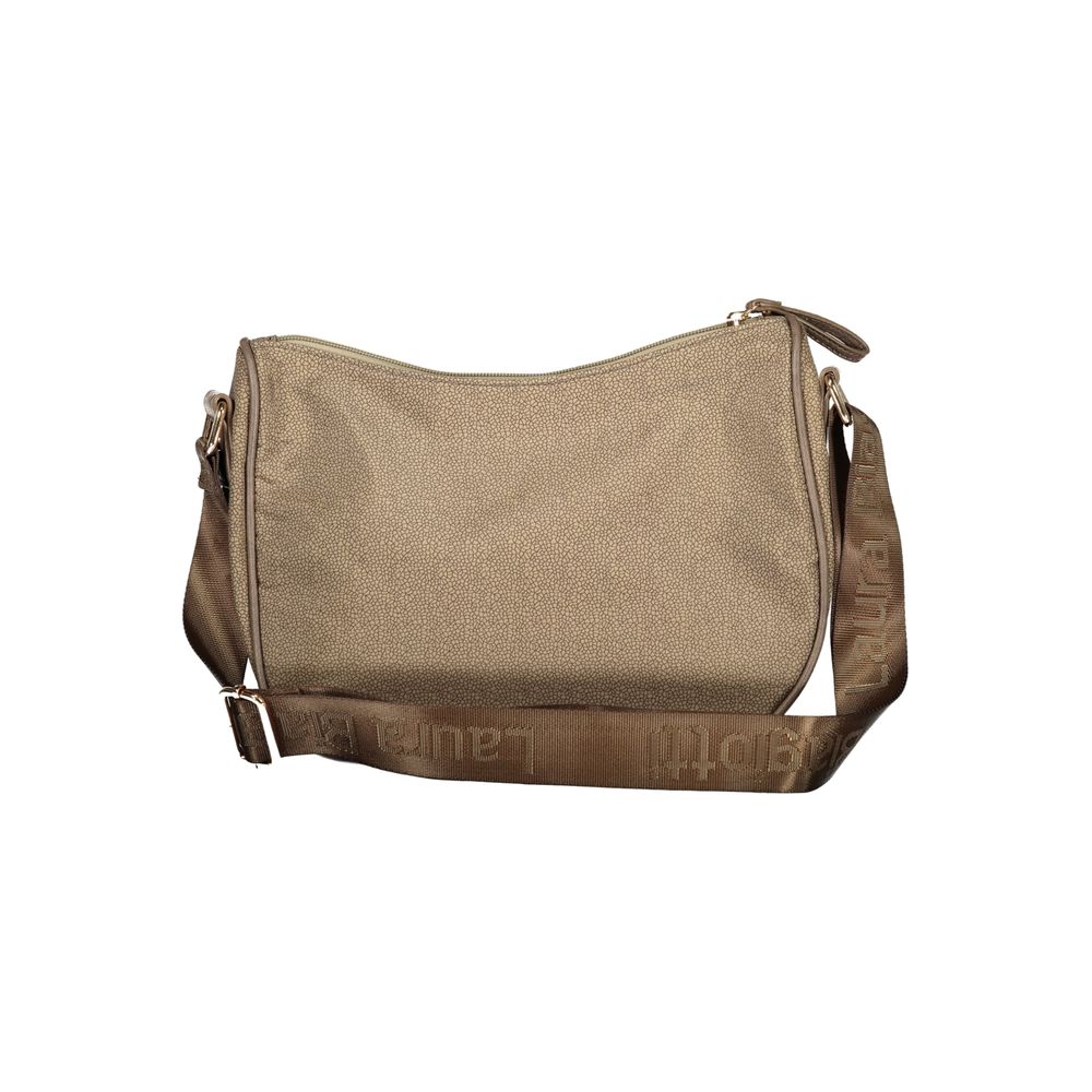 Evening Shoulder Handbag by Laura Biagiotti for women in polyester beige & signature features an refined silhouette, showcasing a secure zipper, ample external-pockets & internal-pockets, and versatile shoulder-strap & adjustable-strap for a sophisticated refined aesthetic.