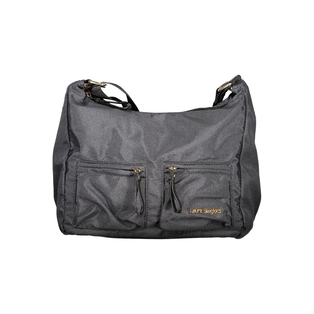 Handbag by Laura Biagiotti for women in polyester viscose modal & nickel black features a ornamental silhouette, showcasing a secure zipper, ample external-pockets, and ornamental shoulder-strap & adjustable-strap for a sophisticated look.