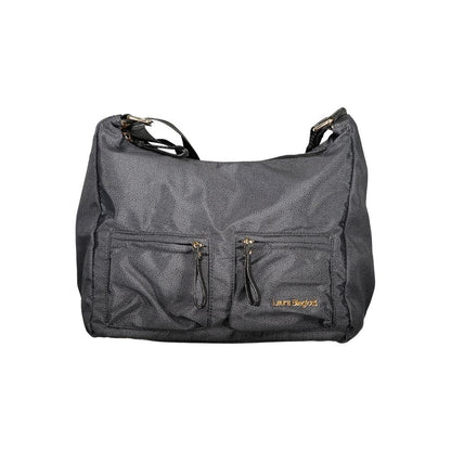 Handbag by Laura Biagiotti for women in polyester viscose modal & nickel black features a ornamental silhouette, showcasing a secure zipper, ample external-pockets, and ornamental shoulder-strap & adjustable-strap for a sophisticated look.