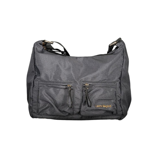 Handbag by Laura Biagiotti for women in polyester viscose modal & nickel black features a ornamental silhouette, showcasing a secure zipper, ample external-pockets, and ornamental shoulder-strap & adjustable-strap for a sophisticated look.